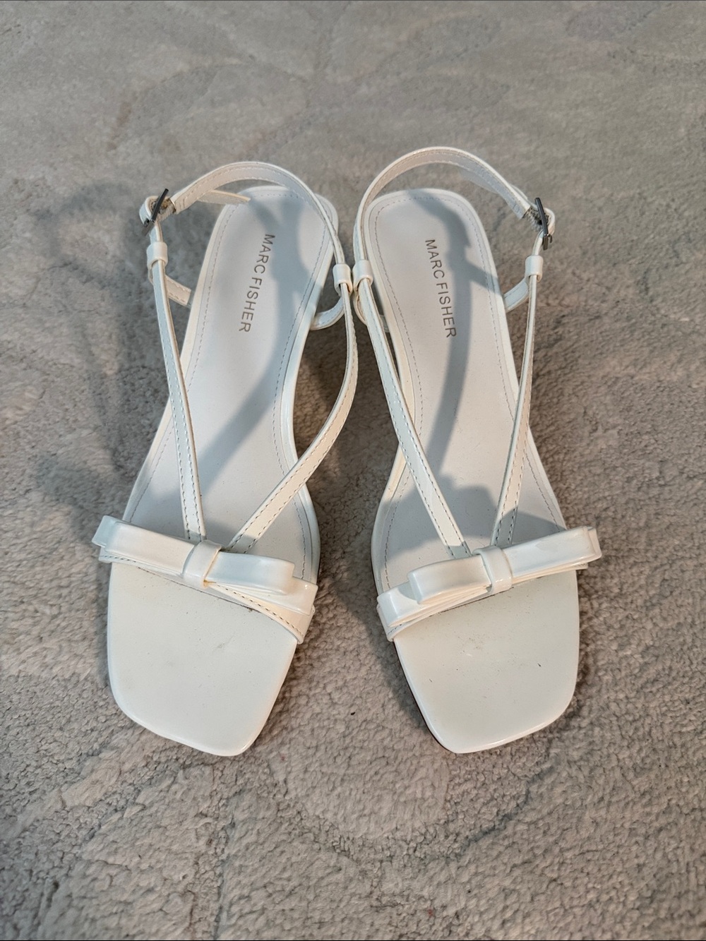 Marc Fisher White T-Strap Bow Sandals with Square Toe